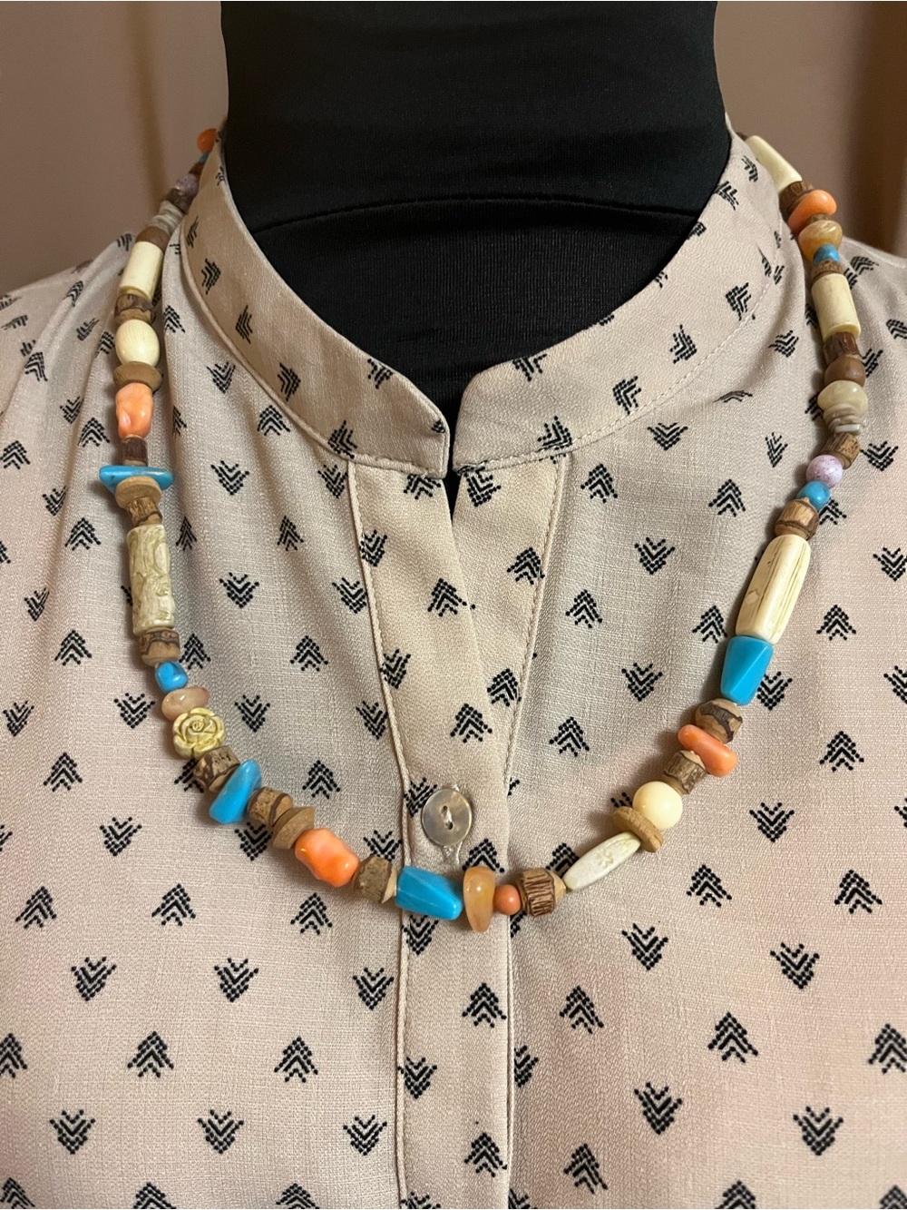 Handcrafted Blue and Orange Beaded Women's Necklace
